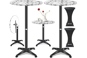 KESSER® 2in1 Stehtisch klappbar Bistrotisch 2er Set | Aluminium Edelstahlplatte | höhenverstellbar 70cm / 115cm | Partytisch Tisch Ø 60cm | In- & Outdoor Empfangstisch | Klapptisch mit Husse Marmor