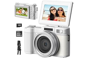 Bemkia Digital Camera 5K 64MP YouTube Vlogging Camera with 3-Inch 180° Flip Screen – 16X Digital Zoom, Auto-Focus, 64GB Memory Card for Teens, Beginners & Content Creators​ (White)