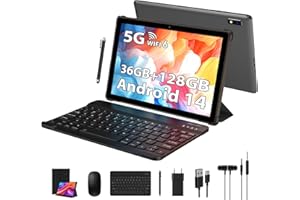 PIXPEAK Tablet 10 Pouces Android 14.0, Tablette avec 5G WiFi Octa-Core 2.0GHz, 36GB RAM, 128GB ROM (TF 1TB), 8000mAh, 5+8MP Camera, Tablette avec Clavier|Souris|Etui|Casque|Headphones-Gris