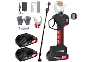 NUZEKY Forbice Potatura a Batteria 50mm con Asta Telescopica: Cesoie Potatura Elettriche Professionali Con 2 21V/2000 mAh Batteria - Forbice Elettrica per Potatura con LCD Display,Olives