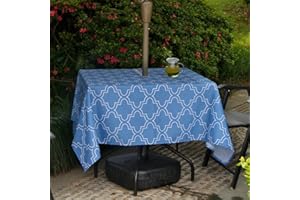 ColorBird Elegant Moroccan Outdoor Tablecloth Waterproof Spillproof Polyester Fabric Table Cover with Zipper Umbrella Hole for Patio Garden Tabletop Decor (60" Square, Zippered, Stone Blue)
