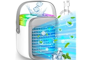 DARMAI Air Cooler, Portable Personal Mini Air Conditioner, 3 Speeds Mode 7 Colors LED Evaporative Cooler Air Conditioner, 2000mAh USB Rechargeable Desktop Cooling Fan for Home Office Dorm(300ML)