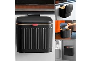TESIN Hanging Kitchen Compost Bin 4 Liter/1.05 Gallon, Small Trash Can with Detachable Inner Bucket for Cupboard/Countertop/Bathroom/Camping/Office/Camping (Black-4 Liter)