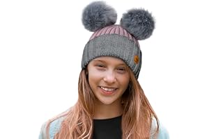 4sold Kinder Mütze Kleinkind Beanie Bobble Hat Baumwollfutter Kunstpelz Ball Pom Pom Cap Unisex Mädchen & Jungen Kinder Winter Strickmütze Bommelmütze Wurm