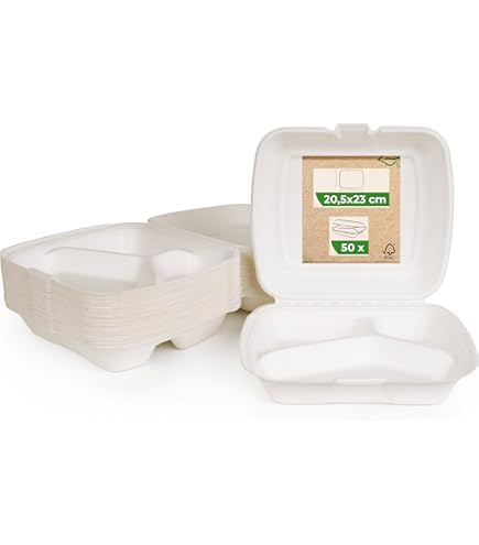 Contenitori Per Hamburger E Patatine In Bagassa - 100 Pezzi Biodegradabili Per Asporto E Eventi