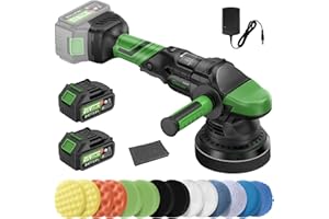 Ginour lucidatrice Auto a Batteria 21V, 900W Set lucidatrice Rotorbitale 21pcs, Eccentrica15mm Regolazione a 5 Velocità, Motore senza spazzole 2000-4600 OPM, 3Ah Batteria*2