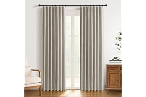 DEFYNEE Blackout Curtains for Bedroom, 2 Panel Set, Thermal Insulated Faux Linen Curtains with Clip Rings and Rod Pocket, for Living Room or Lounge, 50 x 84inches, FauxLinen