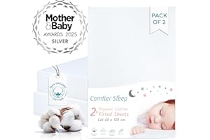 COMFIER SLEEP Drap Housse 60x120 lit Bebe 100% Coton Biologique Entièrement Naturel Drap Housse 60x120 Couleur Blanc Lot de 2 Très Doux et Confortable pour Votre Bébé Convient à la Plupart des Lits de Voyage