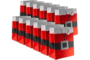 PREXTEX Torby na prezenty świąteczne z motywem Świętego Mikołaja, 12 sztuk, wysokość 18 cm, średniej wielkości, torby na prezenty świąteczne z motywem Świętego Mikołaja, dla dzieci, dorosłych, pracowników