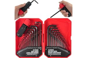 LOZAGU 35-Piece Allen Key Set, SAE and Metric Hex Key Set, SAE 0.028"-3/8" inch, Metric 0.7mm-10mm, Chrome Vanadium Steel, Torque Handle L Shape