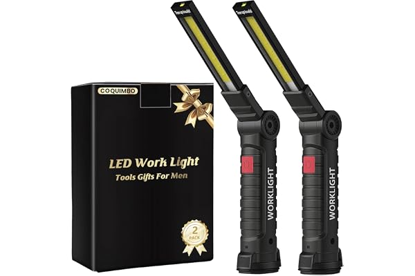 Coquimbo Cadeau Homme, Lampe de Poche Lampe de Travail Rechargeable Lampe Atelier COB Torche avec Base Magnétique 5 Modes Camping Lampe pour Garage, Camping, d'Urgence, etc (Noir)