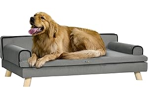 PawHut Dog Sofa w/Legs, Water-Resistant Fabric for Large, Medium Dogs - Grey