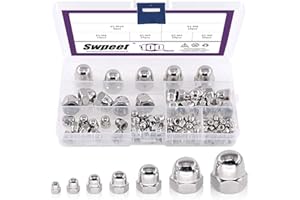Swpeet 100pcs 304 acero inoxidable dentado metrico tuercas de la gorra de la bellota Hex cúpula de la gorra del kit de la variedad, 7 tamaños - M3 M4 M5 M6 M8 M10 M12