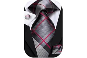 Hi-Tie Herren Krawatte Schwarz Paisley/Plaid/Streifen/Einfarbig Krawatten Set Einstecktuch Manschettenknöpfe Business Formal Hochzeit Meeting Geschenkbox in verschiedenen Farben