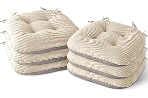 MineCozy Indoor Chair Cushions for Dining Room Set of 6 Non Slip Kitchen Chair Cushions with Ties Tufted Seat Pads 42x40x8cm/17 x16 x3 Cream