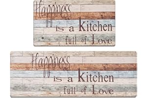 ‎RECYCO RECYCO Küchenläufer Küchenmatte 2 Stück 44x76cm+44x120cm PVC 8mm Dick rutschfest Wasserdicht Pflegeleicht, Anti-Müdigkeit Küchenteppich Teppich Läufer für Küche (Happiness)