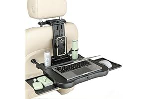WODHMIEY Auto Tisch Für Rücksitz, Multifunktionaler Klapptisch Für Kinder Und Erwachsene Höhenverstellbarer KFZ Rücksitz Tabletttisch Tragbarer Arbeitstisch Mit Getränkehalter Und Handyhalter