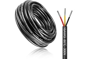 LightingWill 32.8ft 16AWG 3×1.5mm² 3 Core Cable, 16 Gauge Flexible Outdoor Electrical Wire，5V/12V/24V Low Voltage Tinned Copper Automotive Wire LED Cable High Temperature Resistant, 32.8FT/10M