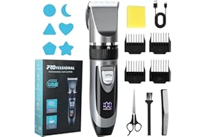 Cozary Haarschneidemaschine, Barttrimmer Herren Profi, Bartschneider Herren, USB aufladen mit LED-Anzeige, 120 min, 4 Führungskämmen, Kabelloser Haarschneider Set für Männer, Kinder oder Haustiere