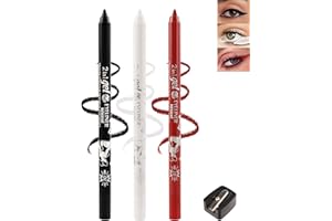 LESTPOLA Black+White+Red Eyeliner Pencil Gel, Waterline Eyeliner Waterproof Smudge-Proof Eye Liner Pen, Long Lasting 24H,Safe for Sensitive Eyes, Rich Color Eye Liner with Sharpener, Halloween Eye Makeup-3pcs