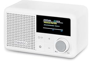MEDION S66822 Tragbares Mini DAB+ Radio mit Bluetooth (Akku mit bis zu 6,5 Stunden, klein, dimmbares Farbdisplay, Teleskopantenne, Sleeptimer, Wecker, Snooze, AUX, USB-C) weiß