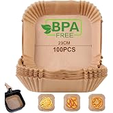 AiQInu Square Air Fryer Paper, 100 Pieces, 23 cm, Food-Grade BPA Free, Disposable for 3-8L Non-Stick Oil