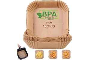AiQInu Bakplåtspapper för varmluftsfritös, 100 stycken 23 cm BPA-fritt luftfryer bakpapper fyrkantigt vattentätt oljebeständi