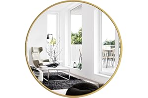 Yumyolk Espejo Redondo de Pared con Borde Dorado, Diámetro 70 cm, Espejo Decorativo, Espejo Moderno de Baño, Adecuado para Baño, Dormitorio, Tocador y Pasillo