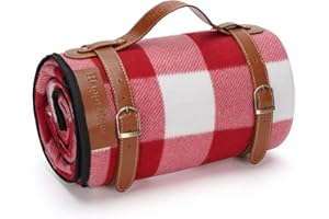 HappyPicnic coperta da picnic extra large, tappeto in pile 200 x 150 cm con cinturino in PU e lato posteriore impermeabile, tappetino da viaggio per famiglie all'aperto