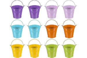 PATIKIL 7x5x6cm Pequeños Cubos de Metal con Asa, 12 Pcs Cubo Mini Coloridos para Pascua, Favores de Fiesta, Decoración, Verde/Amarillo/Naranja/Azul/Morado Claro/Morado Oscuro