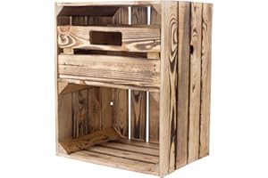 VINTAGE MÖBEL 24 GMBH Geflammte Holzkiste mit Schublade im Obstkisten Stil rustikal Vintage Design 50x40x30cm