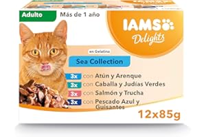 IAMS Delights Sea Collection Alimento húmedo en gelatina - para gatos adultos con diversos sabores a pescado 12 x 85g