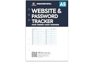 NBplanner A5 size Website & password tracker organiser refill insert | Compatible with A5 6-ring organisers | 148 x 210mm