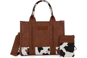 Wrangler Cow Print Tote Bag Sets for Women 2Pcs Western Handbags and Card Wallet Designer Satchel Purses