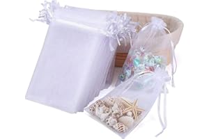 JGYCVBU 100 Piezas Bolsas de Organza, 8 x 10 cm Bolsas de Organza para Regalo con Cordón, para Regalos, Joyas, Boda Favores, Dulces Navidad, Cumpleaños, Fiesta y Celebración(Blanco)