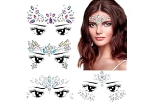 ARZER Face Gems, Women Face Crystal Face Jewels Glitter Rhinestone Bindi Temporary Tattoo Face Eyebrow Body Stickers for Rave Festival Party (4 packs)