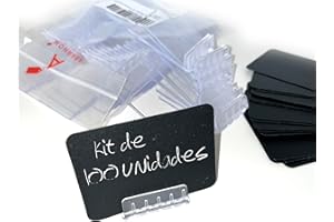 ABARNOM Pack de 100 pizarra negra sintéticas reutilizables + 100 bases portaprecio, Mini Pizarras para Precios, Portaprecios Fruta, Portaprecios Carniceria, Portaprecios Pescaderia, Porta Precios Pizarra