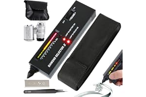DIVONO Diamond Tester Pen, High Accuracy Jewelry Diamond Tester Pen Multi Use Diamond Detector with 60X Magnifying Glasses and Tweezers, with Carrying Bag(black)