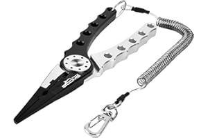 Booms Fishing X01 Aluminum Saltwater Pliers, Surf Fishing Tackle Kit, Multitool Hook Remover, Braided Line Cutter, Split Ring Pliers, Coiled Lanyard and Sheath