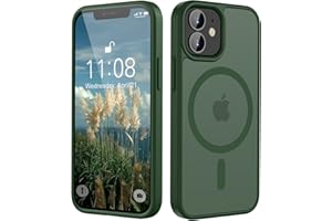 HGH Magnetisch Hülle für iPhone 12 Mini 5,4 Zoll Kompatibel mit MagSafe, Transluzente Matt Rückseite Dünn Stoßfest Handyhülle für iPhone 12 Mini (Dunkelgrün)
