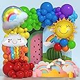 Party Propz Rainbow Theme Rubber Birthday Decorations Kit - 75Pcs, Rainbow Balloons| Sun Theme Birthday Decoration Items For Girls | Cloud Balloons for Decoration | Bday Decorations, Large Multicolour