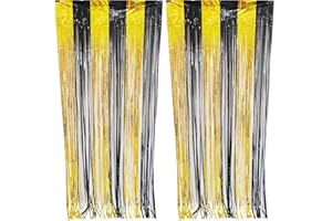 CYBERNOVA 2 Pack Cortina de Flecos en Dos Tonos, 1x2M Metallic Tinsel Foil Fringe Streamers Curtains Background for Wedding Birthday Graduation Party Decoration (Dorado-Negro)