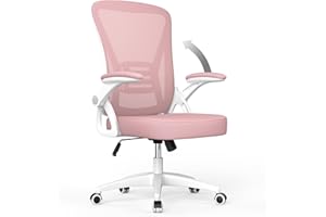 rattantree Silla de Oficina, Silla de Escritorio Ergonómica con Reposabrazos Plegables, Altura Ajustable, Soporte Lumbar, Silla Giratoria para Computadora con Cojín de Asiento Acolchado Rosa