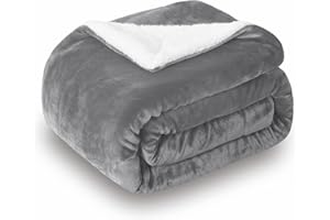 SOCHOW Coperta Plaid in Pile Sherpa, Grigio 220 x 240 cm Coperta di Peluche Super Morbida e Lussuosa a Doppio Strati