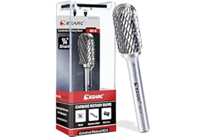 EZARC SC-5 Jeu de Fraise Rotative, Fraise en carbure avec tige de 6,35 mm, Lime rotative à double coupe en forme de cylindre à nez sphérique pour le travail de l'acier, du polissage et de la gravure