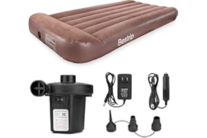 Bestrip Air Mattress Lit Gonflable Double Taille avec Pompe à air électrique Single Camping Blow Up Matelas, Accessoires de Camping (Marron)