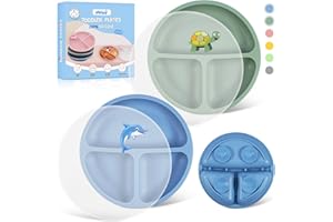 NesriToy Silikon Baby Teller mit Saugnapf und Deckeln, Geteilte Rutschfeste Babyteller Kleinkind Teller, BPA-Frei, Spülmaschinen und MikrowellenFest, 2 Stück