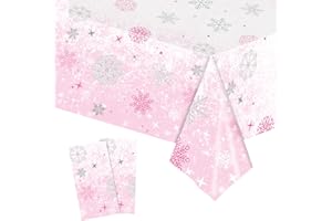 LUVDECO 2 szt. Obrus Świąteczny Różowy Niebieski Śnieg Obrus Zimowy Obrus Obrus Prostokątny Bieżnik Świąteczny Dom Dekoracja Wakacje Zima Na Stół Dekoracja Kolacja Fest Pink