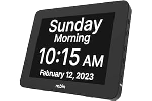 Robin Talking Clock with Day & Date for Elderly, Clocks for Seniors, Dementia Clock, Digital Calendar Clock Elderly Bedside Clocks Seniors Alzheimers Products Dementia Clocks Seniors Extra Large Black