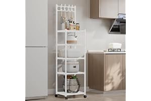 Lycasia 5-Tier Kitchen Baker's Rack, Wire Shelving Unit Metal Shelf Rack on Wheels, Utility Storage Pantry Shelves Free Standing Industrial Organizer for Kitchen,Pantry,Bathroom 42 x 34 x 152CM White